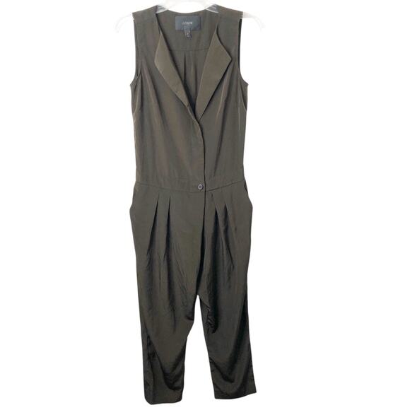 J. Crew Women's Olive Green Sleeveless Silky Button-Front Jumpsuit Size 2 - Picture 1 of 10